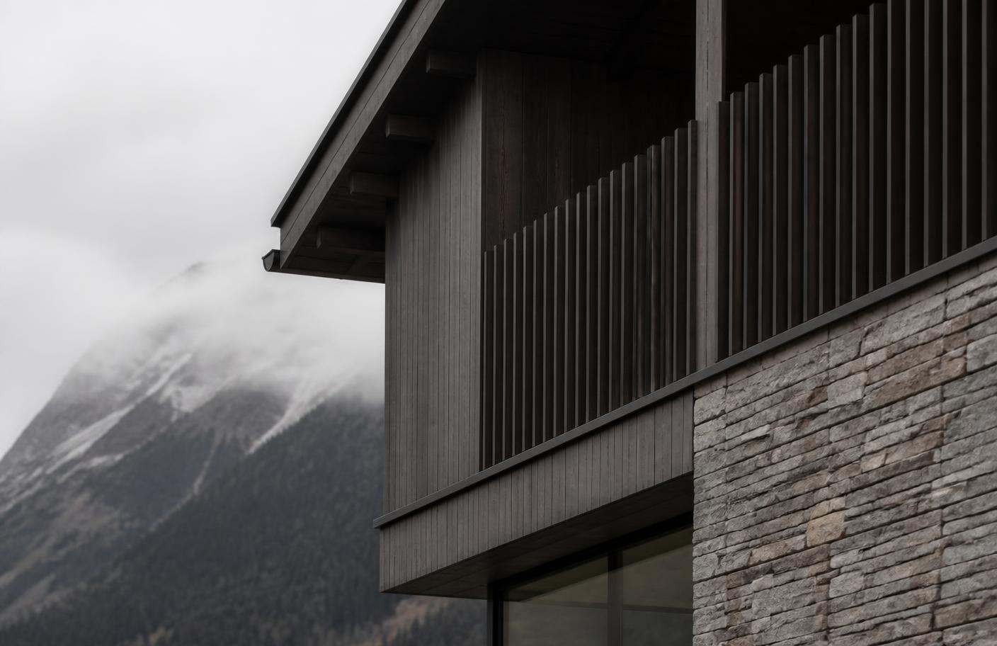 Architectural detail of a modern Swiss alpine building